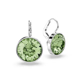 Bella drop earrings, Round cut, Green, Rhodium plated